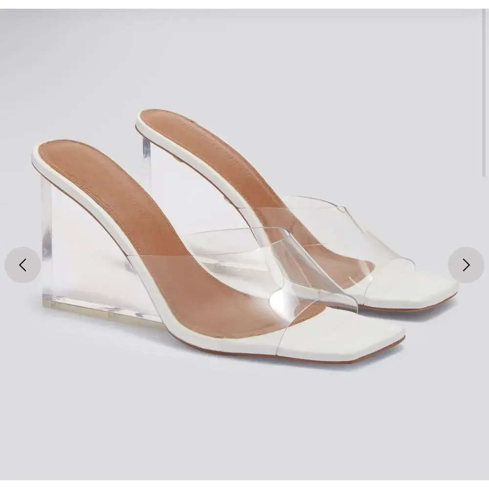 Fashion to Figure X Gabrielle Union Clear & White Wedge Heel Mules Size 6 NIB - Picture 10 of 13